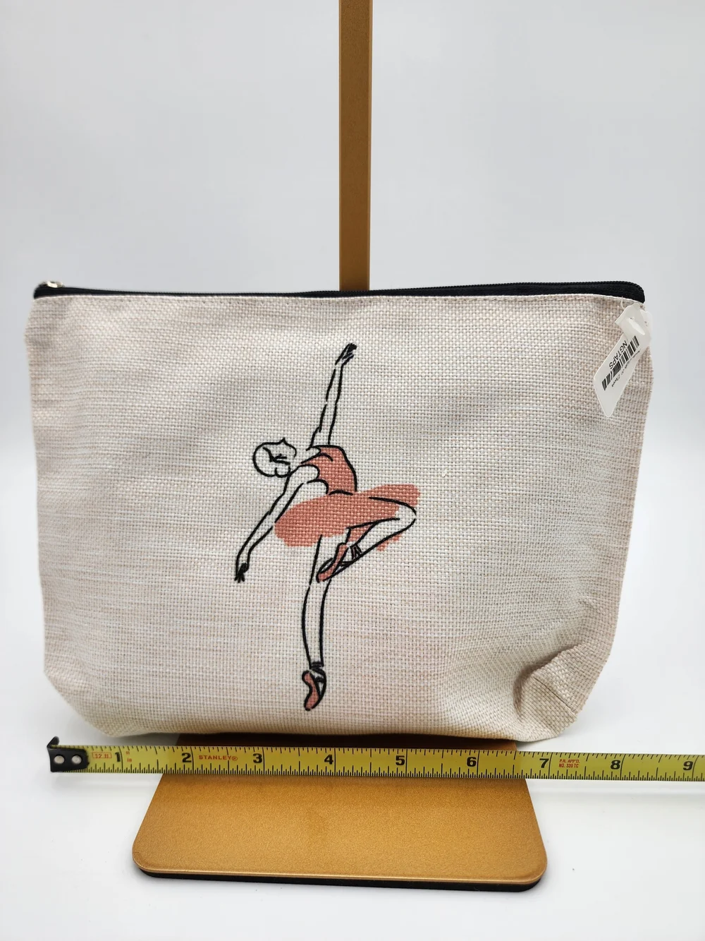 Canvas Ballet Dancer Zip Pouch - Cream with Pink Accent